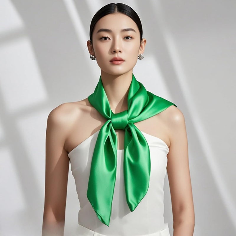 Chung Women's Square Satin Scarf 27.5" Bandanas Solid 50s Retro Neck Scarves Emulation Silk Handbag Hair Ribbons Necktie - Image 4